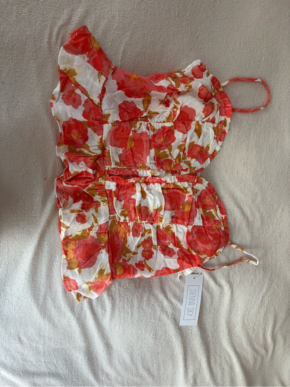 Sienna Sky White Cami with Coral & Mustard Floral Print